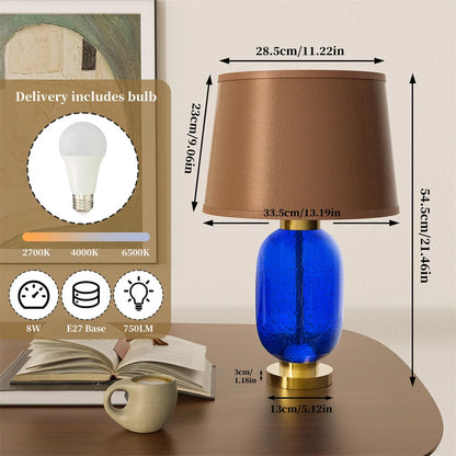 Blue Glass Table Lamp with Gold & Brown Shade
