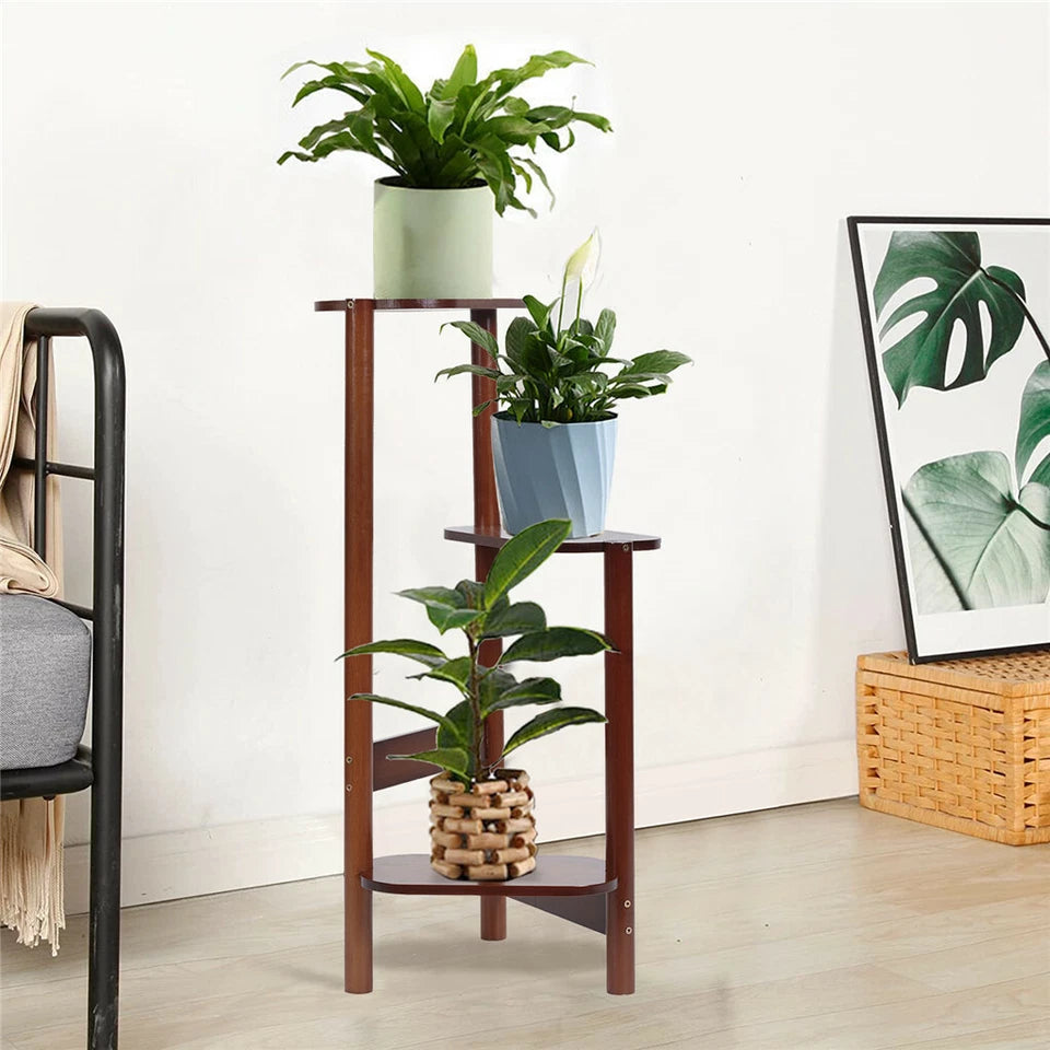 Bamboo plant stand shelf and frame detail