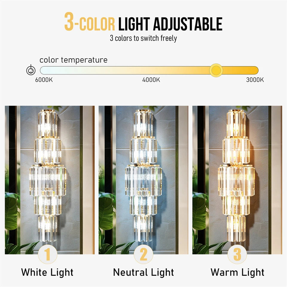 Gold 5-Tier Crystal Wall Sconce with LED Lights