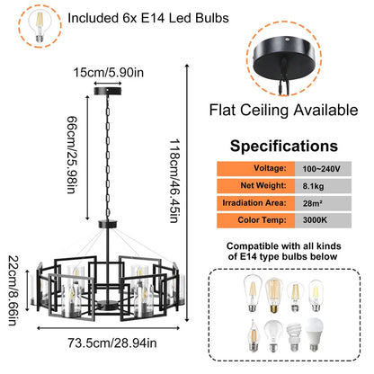 Elegant Black 6 Light Rustic Farmhouse Chandelier