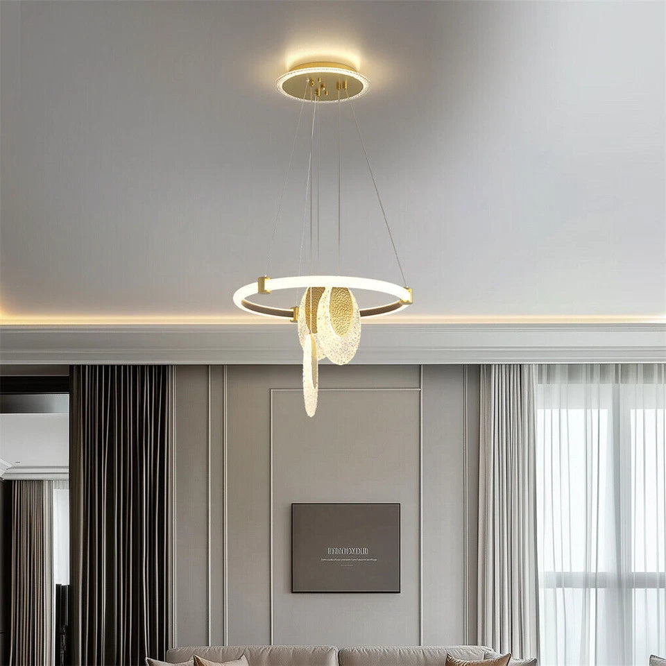Gold Acrylic Ring LED Chandelier Light 40cm