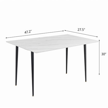 White Stone Dining Table With Black Frame For Stylish Contemporary Rooms