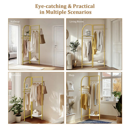 P&P Gold Freestanding Metal Corner Clothing Rack with Adjustable Folding Design