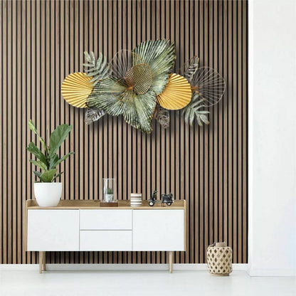 Gold and Green Leaf Metal Wall Art for Elegant Botanical Home Decoration