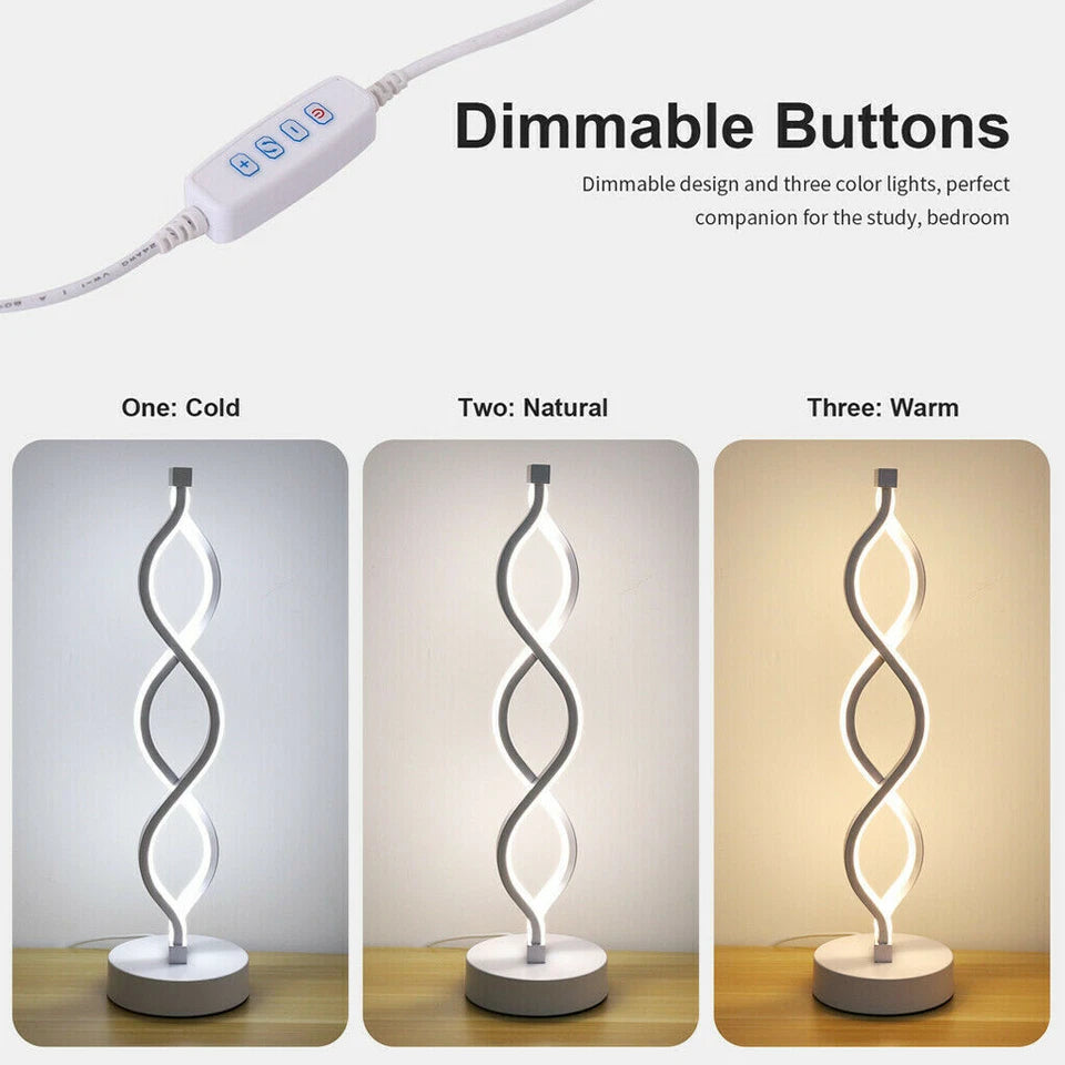 Bedside Lamp 3 Way Dimmable Spiral LED Table Lamp Nightstand Desk Reading Light