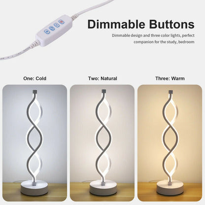 Bedside Lamp 3 Way Dimmable Spiral LED Table Lamp Nightstand Desk Reading Light