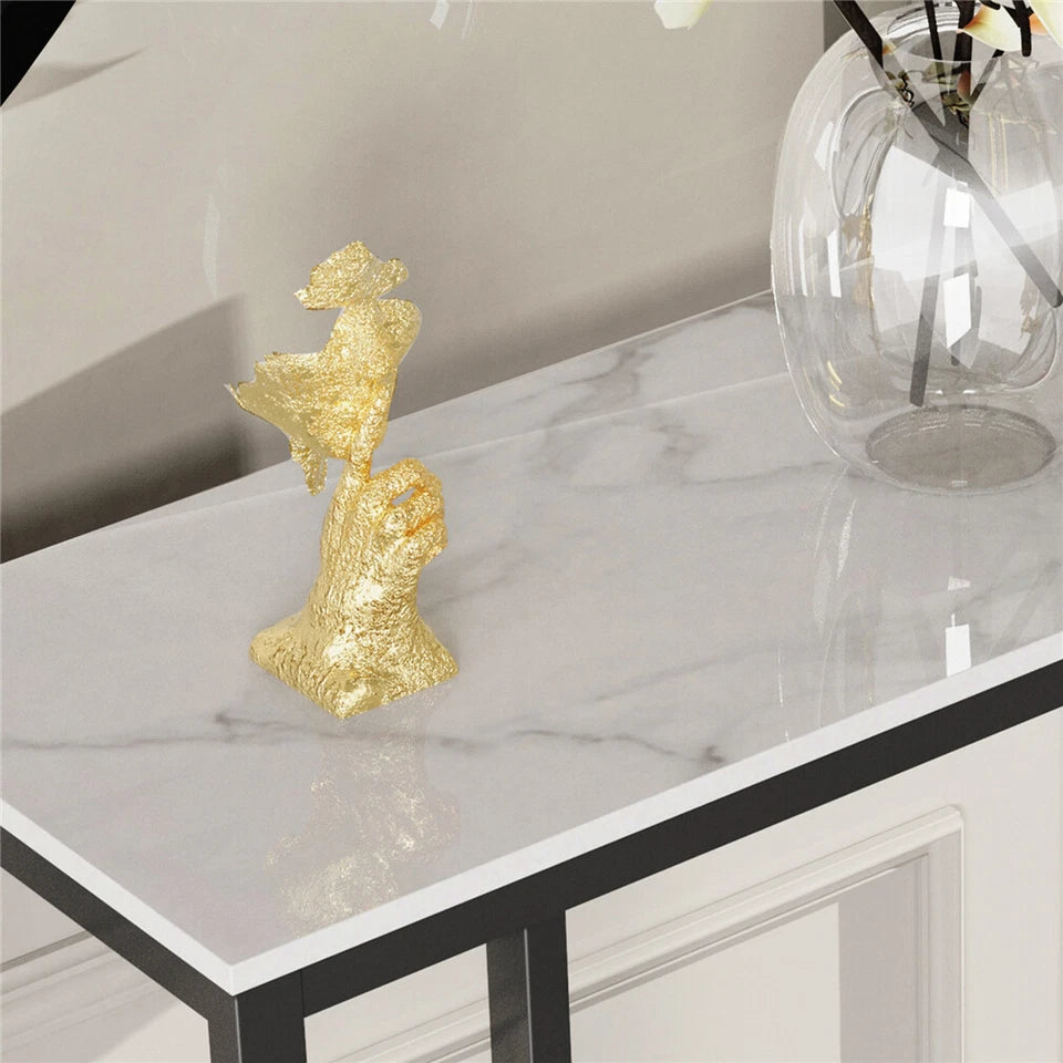 Large Modern Marble Console Table Sintered Stone Entryway Hallway Table with Metal Frame