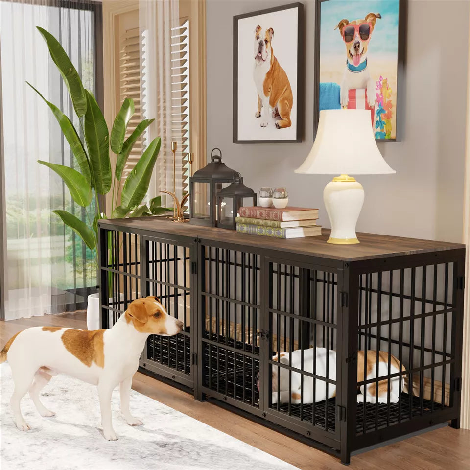 Heavy Duty Wooden Dog Crate End Table with Tray(L)