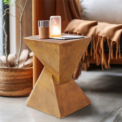 Wood Look Concrete Side Table With Hourglass Design For Indoor Outdoor