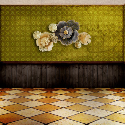 Gold & Grey Layered Elegant Floral Metal Wall Art - 3D Indoor Home Decor Accent