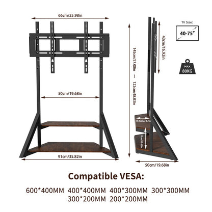 Black Brown 65-100 Inch Industrial TV Stand With Rustic Shelves For Home Cinema