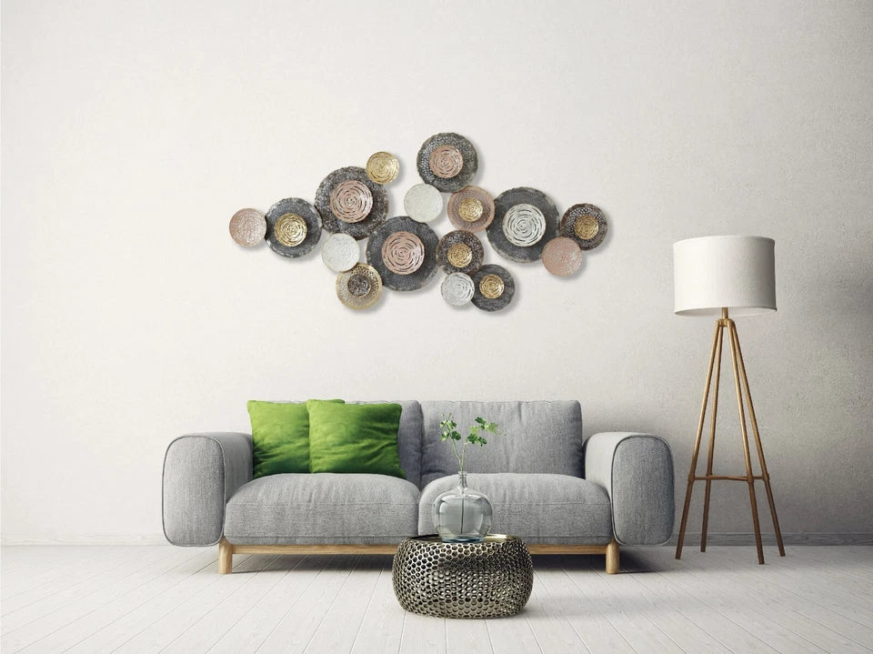 Multi-Tone Abstract Metal Wall Art with Textured Circular Layered Design