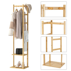 Premium Bamboo Corner Coat Stand with Garment Shelf