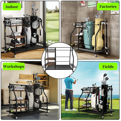Spacious Mobile Golf Bag Rack For Easy Storage Use