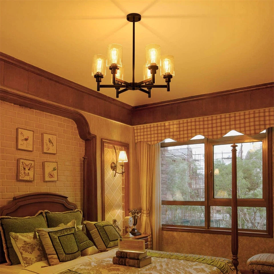 Industrial Black Metal 6-Light Pendant Lamp