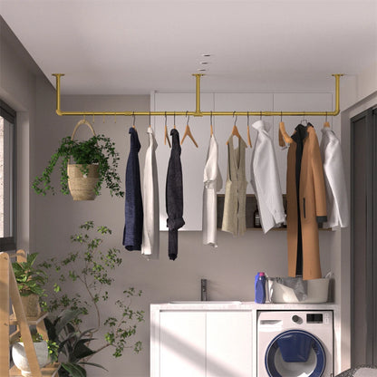 Heavy Duty Clothes Rack Wall Mounted Hanging Garment Rack Gold Metal Closet Rod