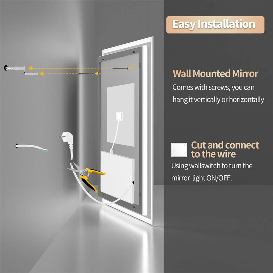 Stylish Frameless LED Mirror with Smart Controls