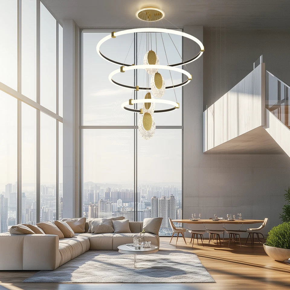 Gold Acrylic Ring LED Chandelier Ceiling Light 80cm