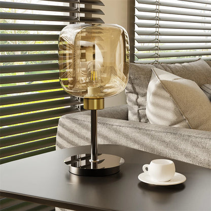 Industrial Bedside Table Lamp with Amber Glass