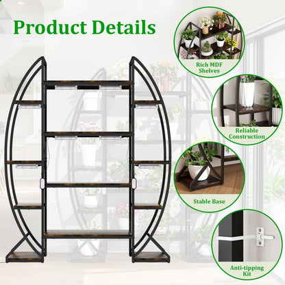 Tall Half Moon Plant Shelf with Grow Lights for Indoor Use