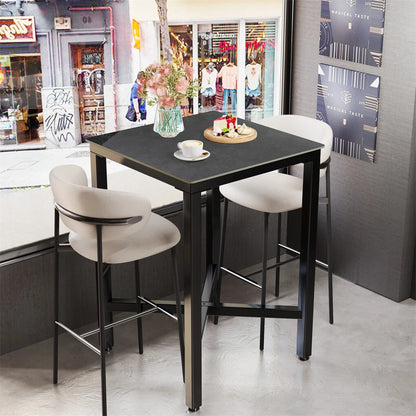 Matte Grey Square High-Top Bar Table With Sintered Stone Top And Sleek X Base