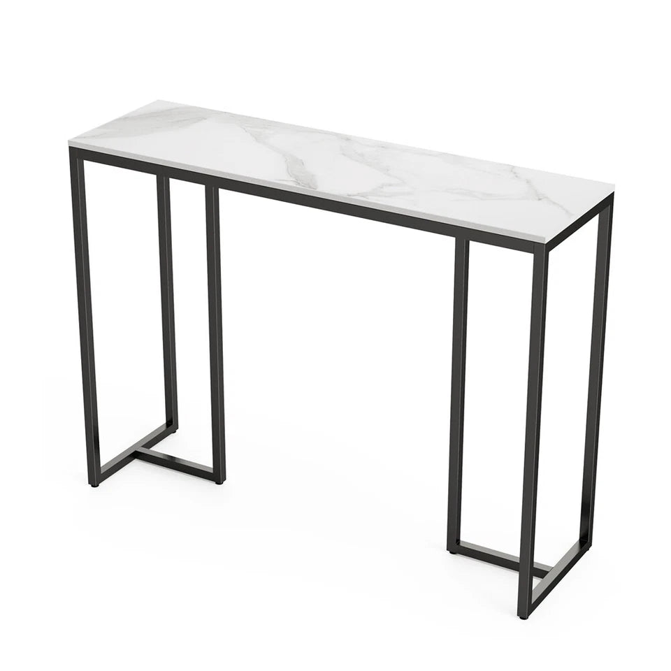 Large Modern Marble Console Table Sintered Stone Entryway Hallway Table with Metal Frame