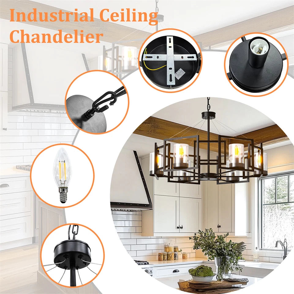 Elegant Black 6 Light Rustic Farmhouse Chandelier
