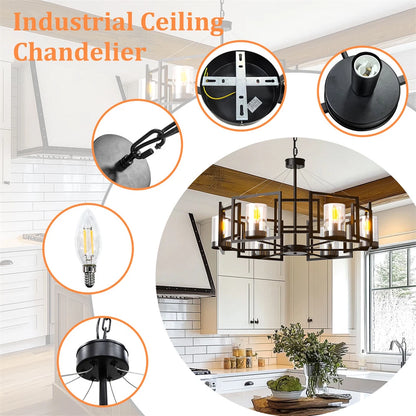 Elegant Black 6 Light Rustic Farmhouse Chandelier