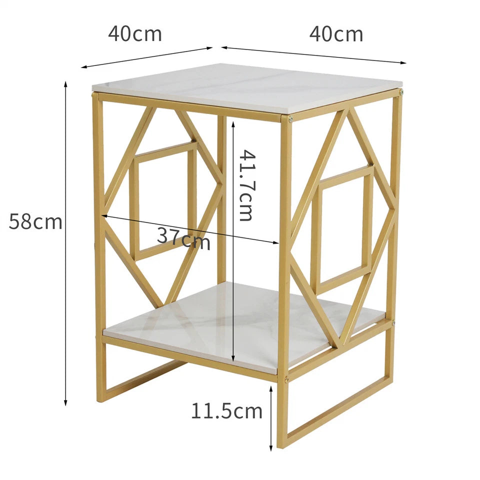 High Gloss Solid Marble Side Table Unique Design 2 Tier Nightstand Sofa End Table