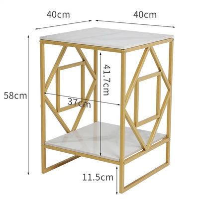 High Gloss Solid Marble Side Table Unique Design 2 Tier Nightstand Sofa End Table
