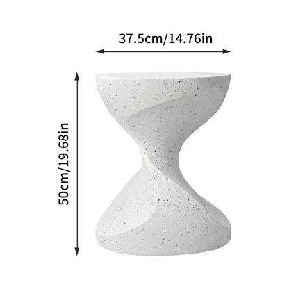 White Concrete Side Table With Hourglass Shape For Indoor Or Outdoor