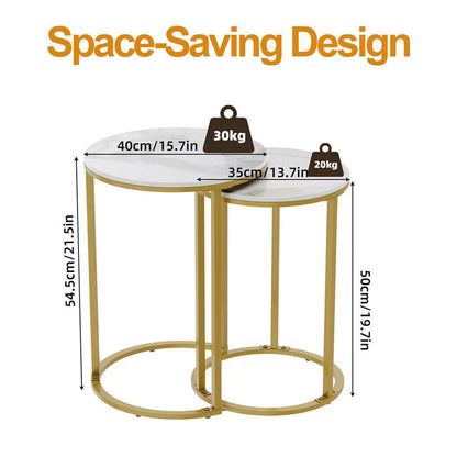 White Set of 2 Sintered Stone Nesting Side Tables With Gold Metal Legs