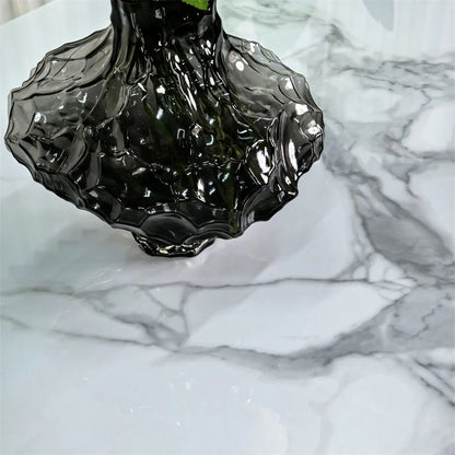 White Sintered Stone Dining Table With Tempered Glass Base Design