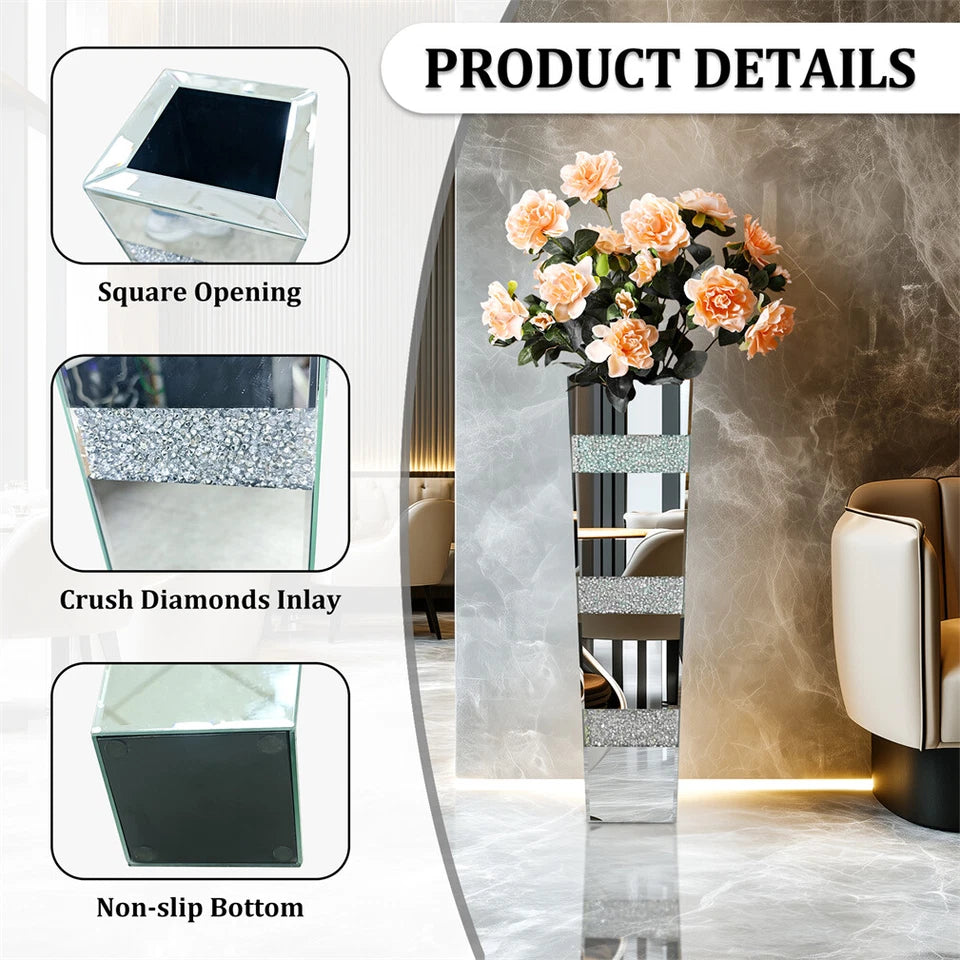 Elegant Standing Vase with Crushed Diamond and Mirror Look