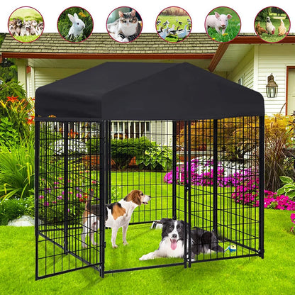 Black Powder Coat Steel Frame Dog Kennel Pet Playpen Enclosure Dog House W Roof
