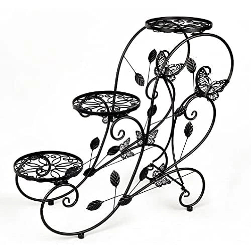 Metal Flower Pot Stands Set of 2 for Indoor Outdoor(Black)