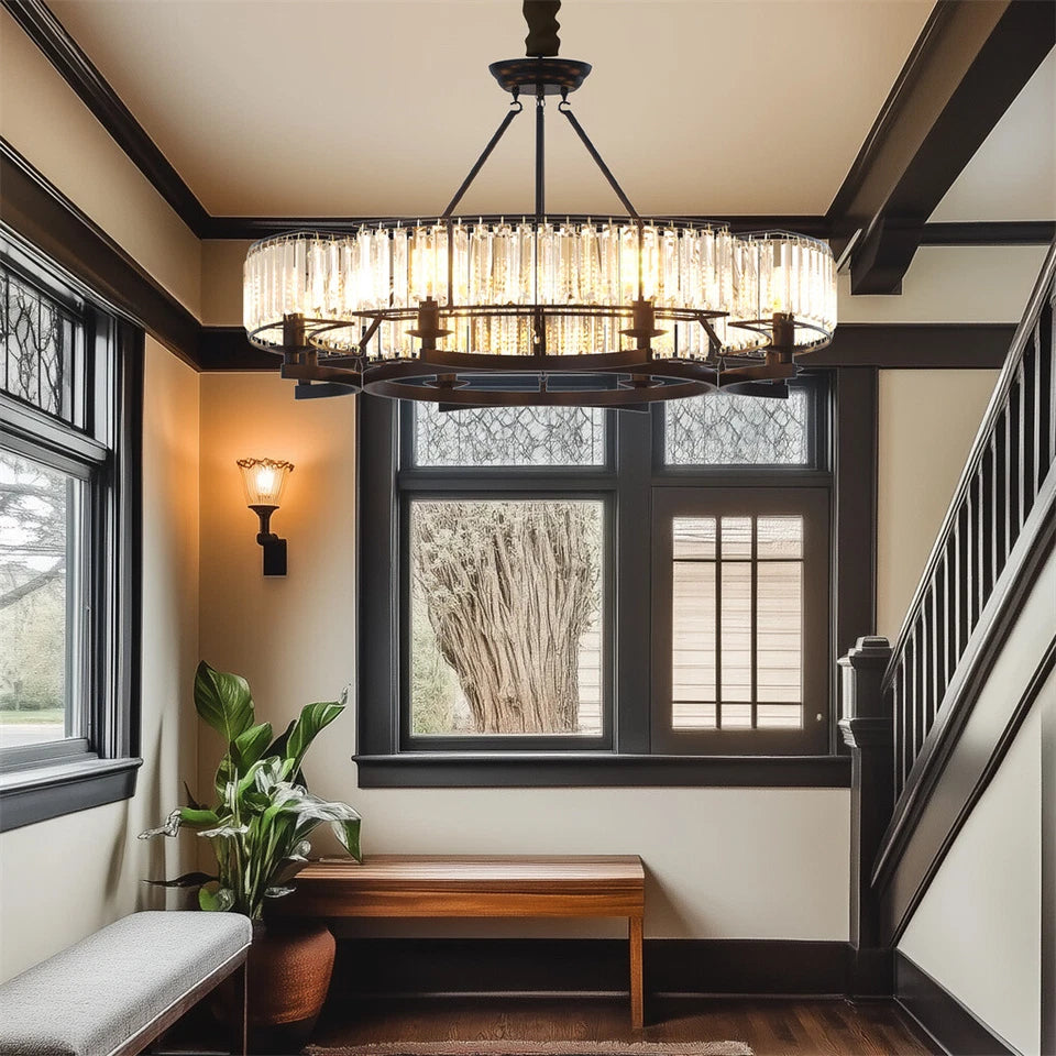 Large Black Crystal Chandelier with 8 E14 Lights