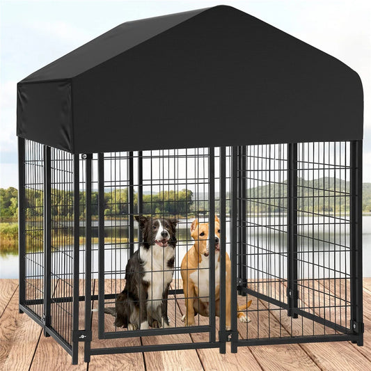 Buy Black Powder Coat Steel Dog Kennel & Playpen with Roof AU