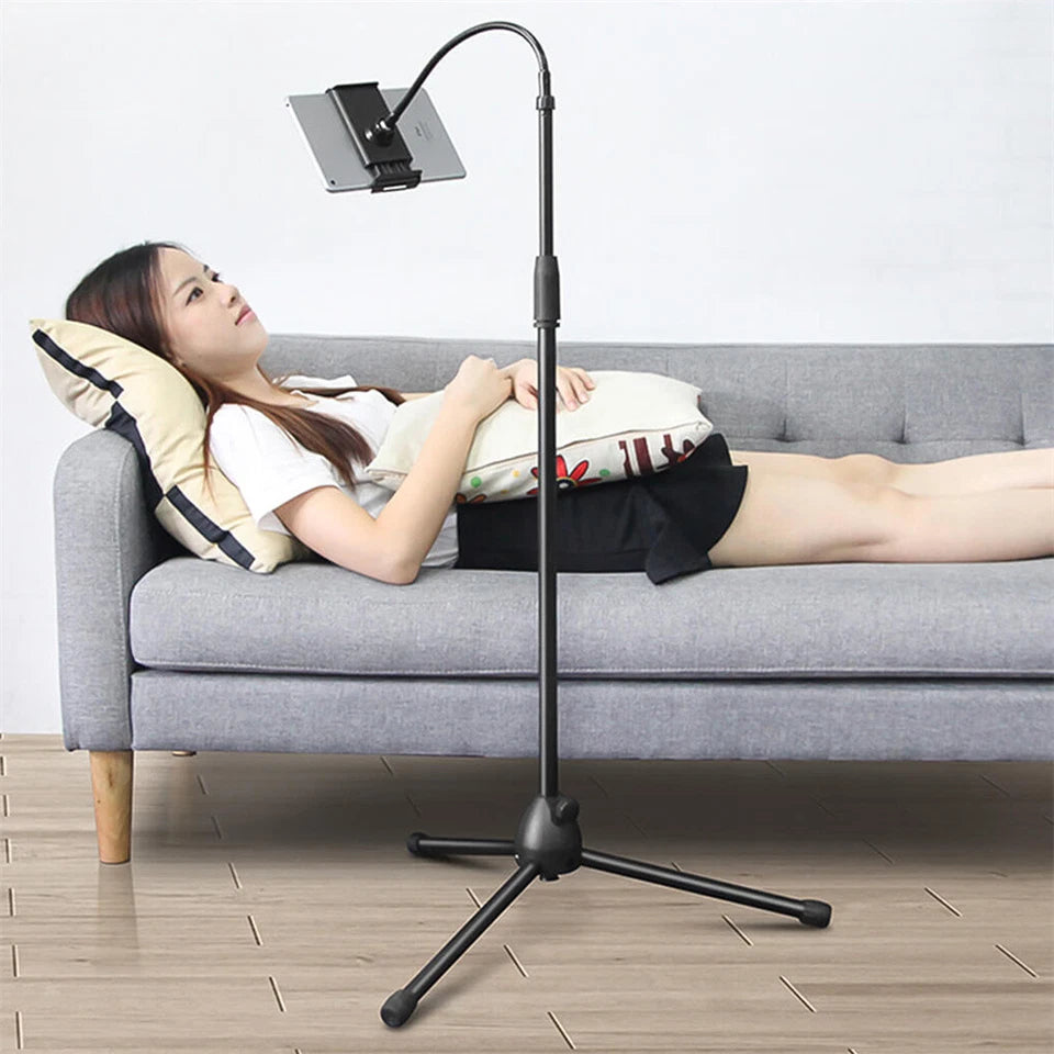 gooseneck-phone-floor-stand-cell-phone-tripod-holder-360-degree-adjustable-black