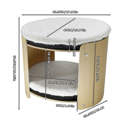 2 Tier Elevated Cat Bed for Indoor Cats with Soft Plush Mats