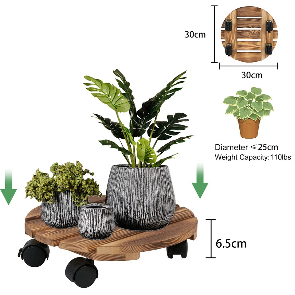 round-planter-caddies-wooden-patio-plant-trivet-flower-pot-stand-lockable-wheels