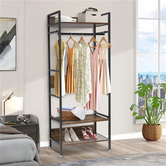 Metal Garment Rack Entryway Coat Rack Open Wardrobe Closet Storage Organizer