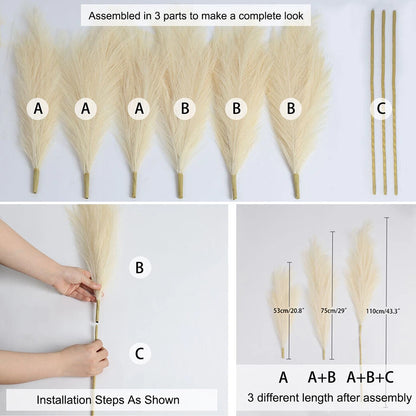 Boho 3PCS Artificial Pampas Grass Home Decor Set
