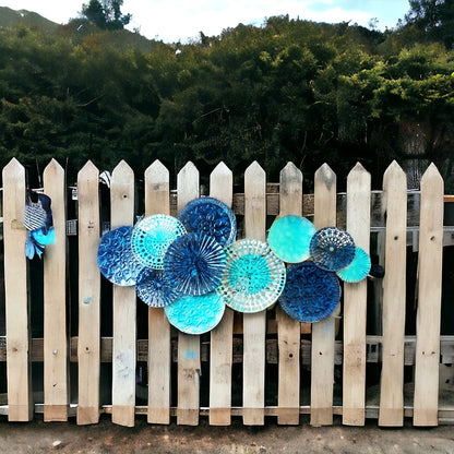 Blue and Aqua Multi-Circle Metal Wall Art - 3D Ocean-Inspired Decor