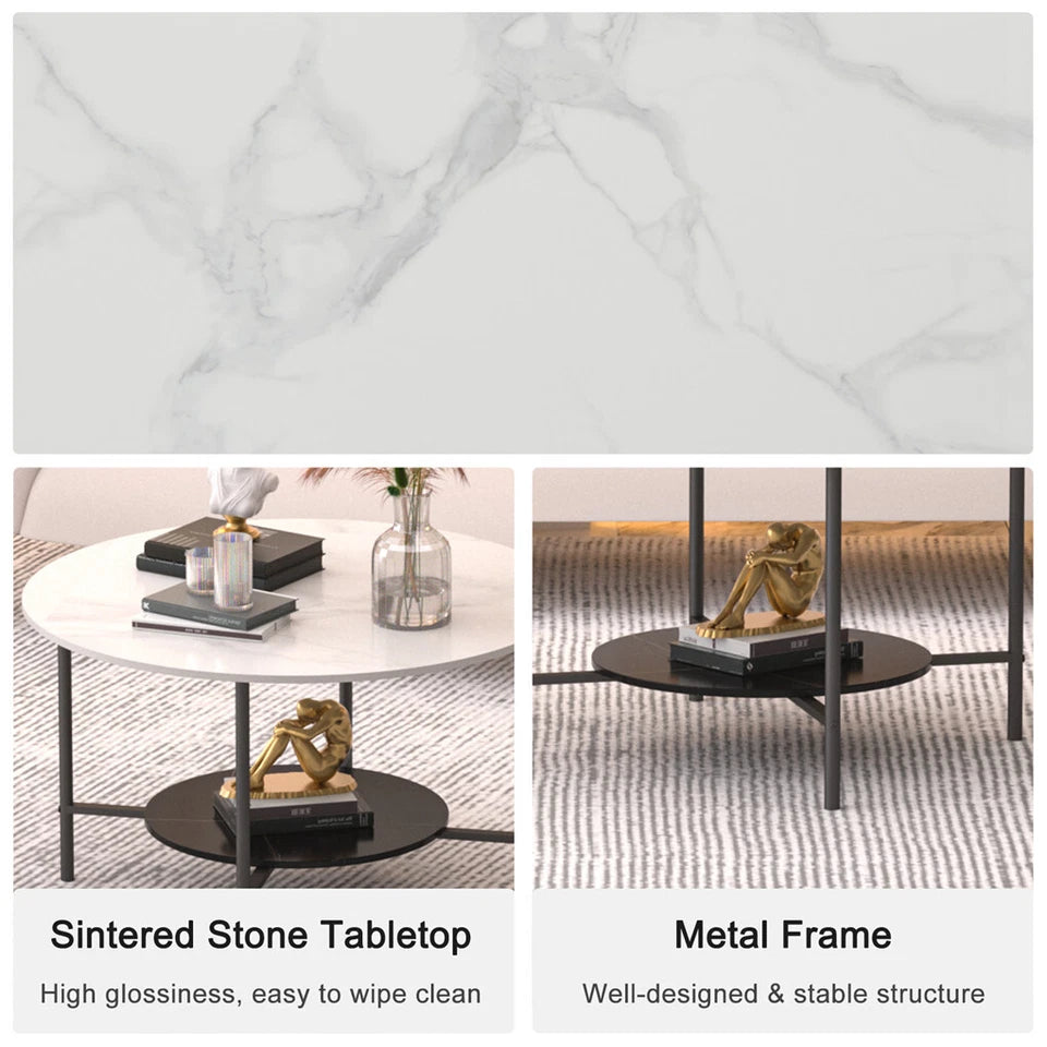 Modern Living Room Table with White Marble and Storage Space