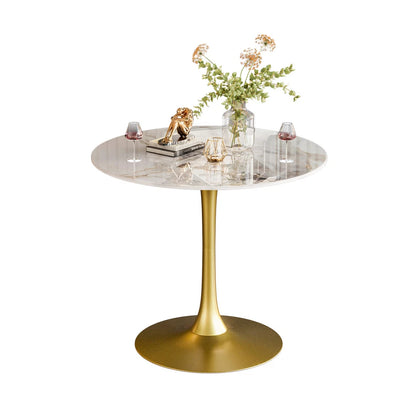 White Emerald Round Dining Table With Gold Base For Modern Small Space Living
