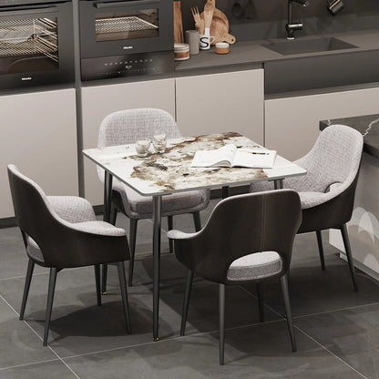 P&P Glossy White Sintered Stone Dining Table With Black Metal Base Frame