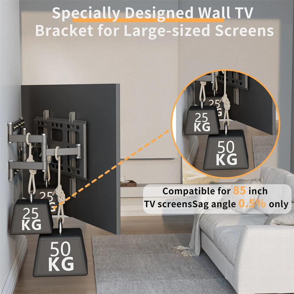 Black 40-85 Inch Heavy-Duty Swivel TV Wall Mount With Articulating Arm Support
