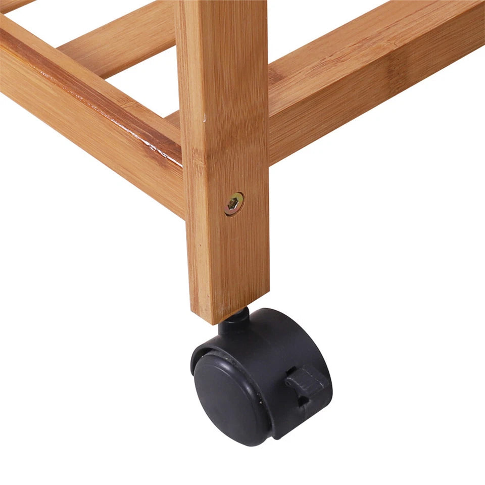 3 Tier Clothes Rack Heavy Duty Wood Garment Shelves Rolling Wheels Side Hooks AU