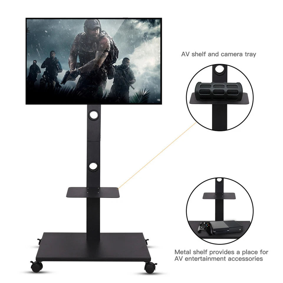 Rolling Trolley TV Floor Stand Portable Television w /Swivel VESA Bracket 32-70"
